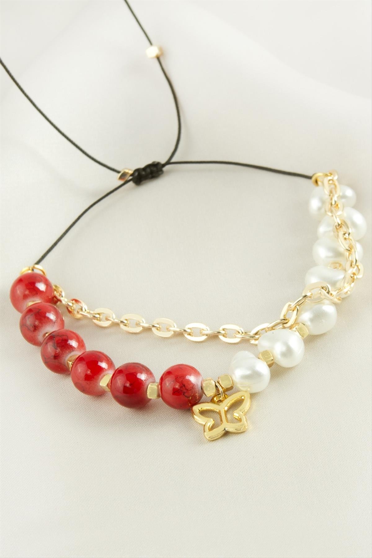 1206566_kelebek-inci-boncuk-zincirli-bileklik-2825-4.jpg Kelebek İnci Boncuk Zincirli Bileklik-Kırmızı - Görsel 2