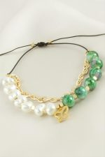 Kelebek İnci Boncuk Zincirli Bileklik-Kırmızı