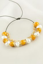 İnci Boncuk Zincirli Bileklik-Sarı - Görsel 2