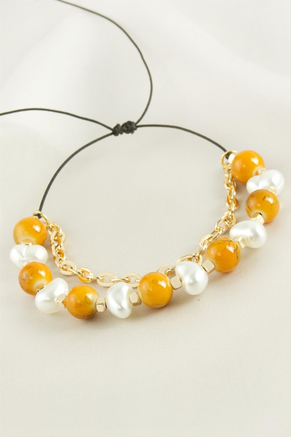 1206568_inci-boncuk-zincirli-bileklik-3ea-3d.jpg İnci Boncuk Zincirli Bileklik-Sarı - Görsel 2