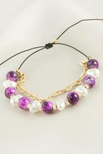 İnci Boncuk Zincirli Bileklik-Pembe - Görsel 2