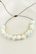 İnci Boncuk Zincirli Bileklik-Pembe