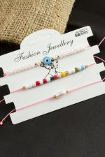 3 Adet Nazar Kristal Kum Boncuk Bileklik-Açık Pembe - Görsel 3