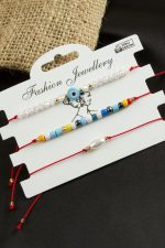 3 Adet Nazar Kristal Kum Boncuk Bileklik-Kırmızı - Görsel 3