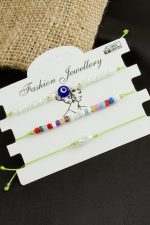 3 Adet Nazar Kristal Kum Boncuk Bileklik-Yeşil - Görsel 2