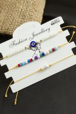 3 Adet Nazar Kristal Kum Boncuk Bileklik-Sarı - Görsel 3