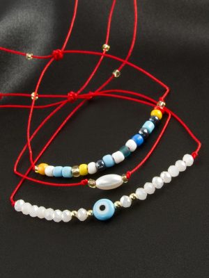 3 Adet Nazar Kristal Kum Boncuk Bileklik-Sarı