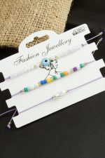 3 Adet Nazar Kristal Kum Boncuk Bileklik-Lila - Görsel 3