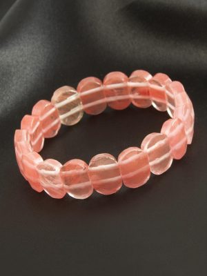 Oval Kesim Pembe Kuvars Doğaltaşlı Bileklik-Pembe