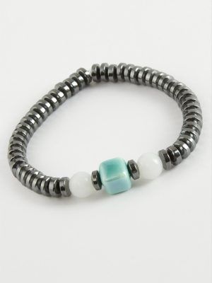 Cam - Hematit Doğaltaş Bileklik-Antrasit