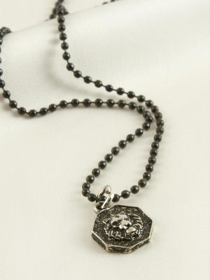 Aslan Top Zincirli Erkek Kolye-Siyah