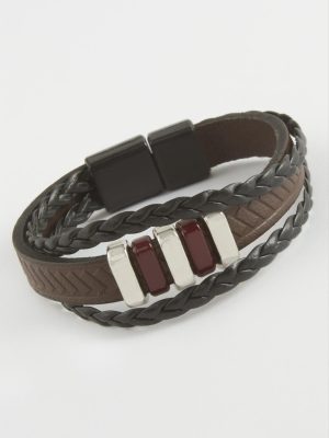 Mıknatıslı Orjinal Deri Bileklik-Kahverengi