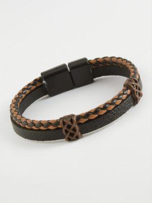 Mıknatıslı Orjinal Deri Bileklik-Kahverengi