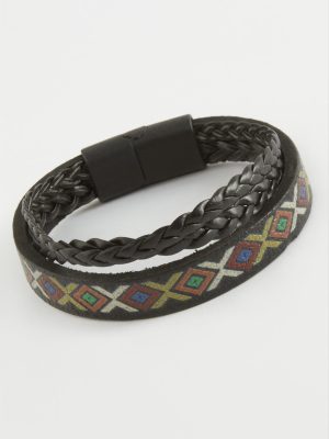 Mıknatıslı Orjinal Deri Bileklik-Siyah