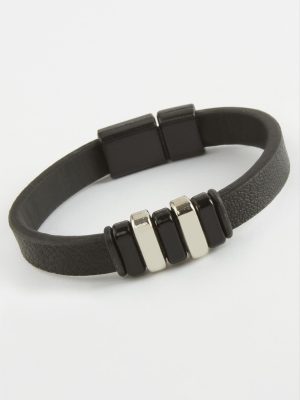 Mıknatıslı Orjinal Deri Bileklik-Siyah