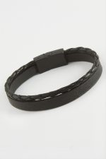 İkili Kaliteli Mıknatıslı Suni Deri Bileklik-Siyah - Görsel 2