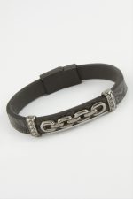 Zincir Kaliteli Mıknatıslı Suni Deri Bileklik-Siyah - Görsel 2