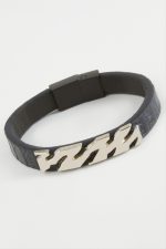 Zikzak Kaliteli Mıknatıslı Suni Deri Bileklik-Lacivert