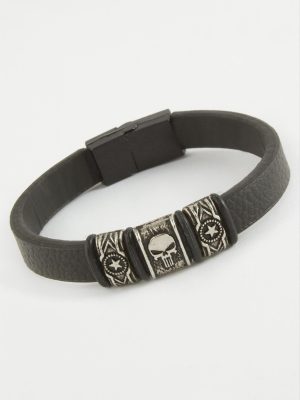 Kuru Kafa Kaliteli Mıknatıslı Suni Deri Bileklik-Siyah