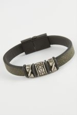 Çini Desenli Kaliteli Mıknatıslı Suni Deri Bileklik-Yeşil