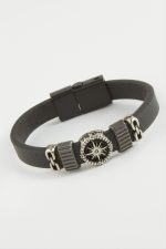 Yıldız Kaliteli Mıknatıslı Suni Deri Bileklik-Siyah - Görsel 2