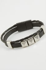 Prizma Kaliteli Mıknatıslı Suni Deri Bileklik-Siyah