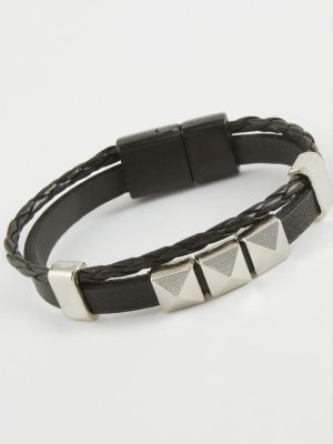 Prizma Kaliteli Mıknatıslı Suni Deri Bileklik-Siyah