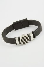 Çizgili Kaliteli Mıknatıslı Suni Deri Bileklik-Siyah - Görsel 2