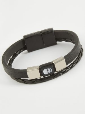 Kuru Kafa Kaliteli Mıknatıslı Suni Deri Bileklik-Siyah