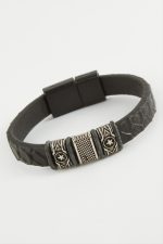 Yıldız Kaliteli Mıknatıslı Suni Deri Bileklik-Siyah