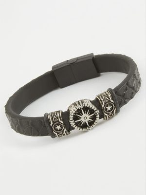 Yıldız Kaliteli Mıknatıslı Suni Deri Bileklik-Siyah