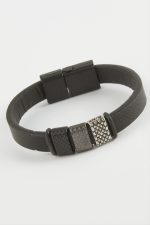 Noktalı Kaliteli Mıknatıslı Suni Deri Bileklik-Siyah