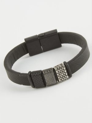 Noktalı Kaliteli Mıknatıslı Suni Deri Bileklik-Siyah