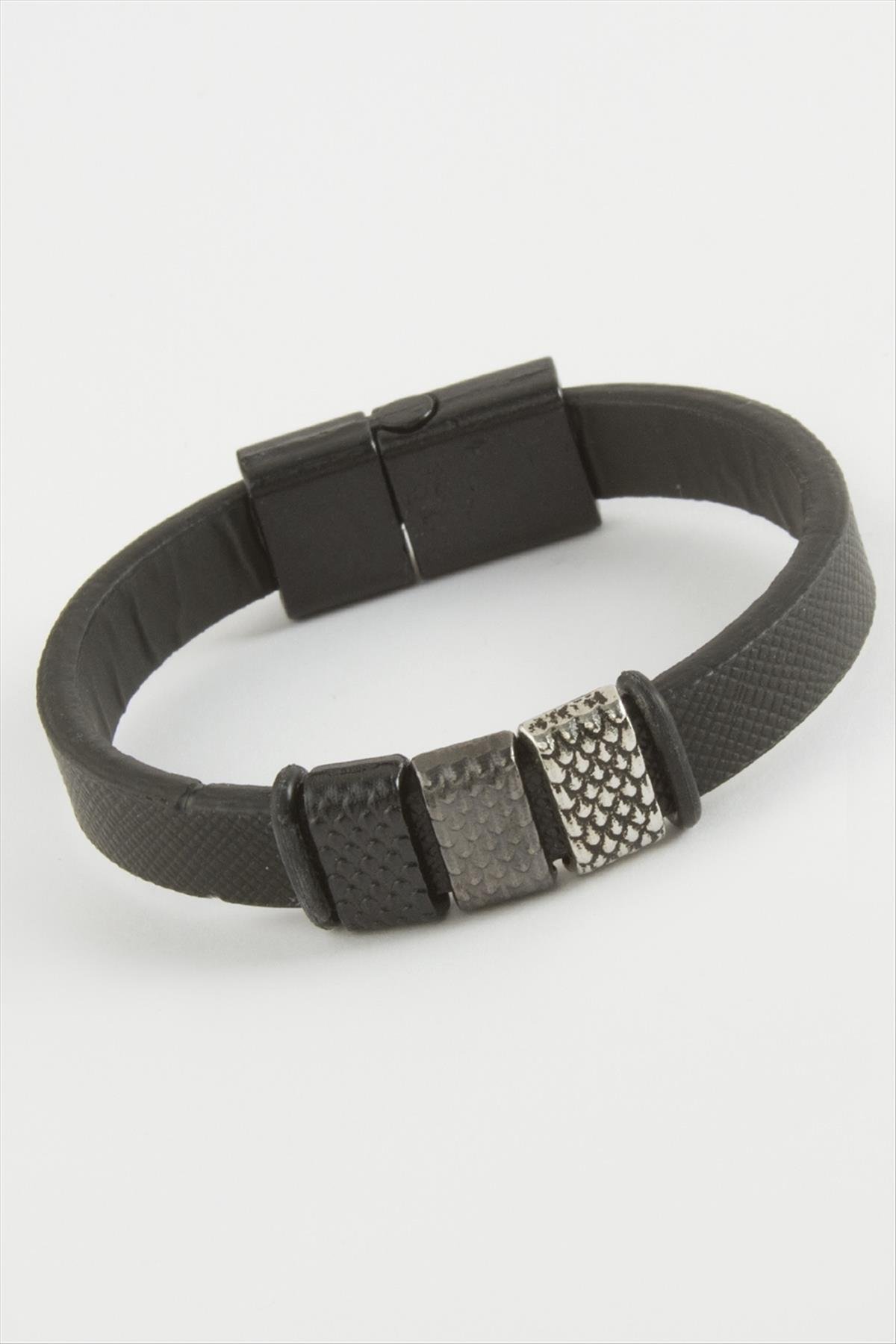 1206636_noktali-kaliteli-miknatisli-suni-deri-9-4b8a.jpg Noktalı Kaliteli Mıknatıslı Suni Deri Bileklik-Siyah - Görsel 1