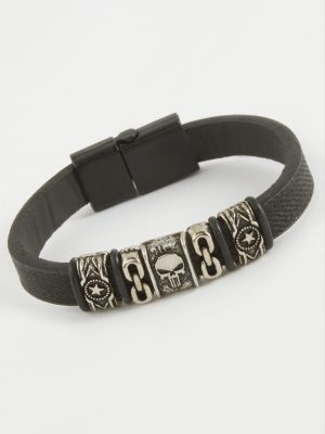 Kuru Kafa Kaliteli Mıknatıslı Suni Deri Bileklik-Siyah