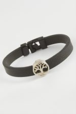 Hayat Ağacı Kaliteli Suni Deri Bileklik-Gümüş Rengi