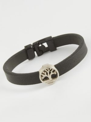 Hayat Ağacı Kaliteli Suni Deri Bileklik-Gümüş Rengi