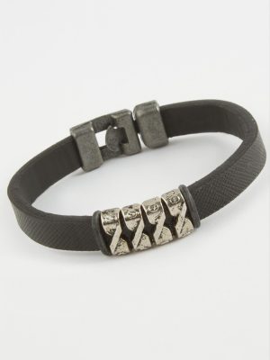 Dört Sıra Kaliteli Suni Deri Bileklik-Siyah