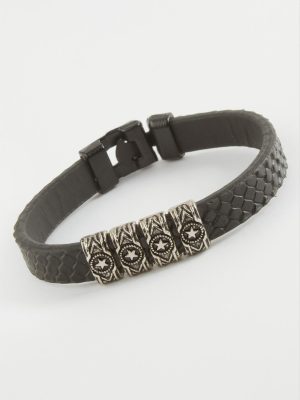 Yıldız Kaliteli Suni Deri Bileklik-Siyah