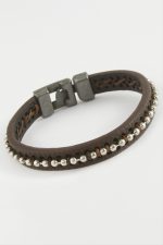 Top Metal Boncuklu Kaliteli Suni Deri Bileklikc-Kahverengi - Görsel 2