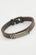 Çizgili Kaliteli Suni Deri Bileklik-Kahverengi - Görsel 2