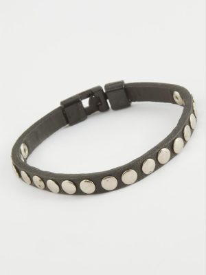 Düğmeli Kaliteli Suni Deri Bileklik-Siyah