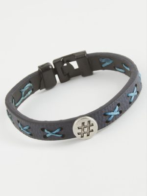 Kare Kaliteli Suni Deri Bileklik-Lacivert