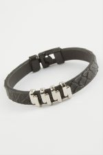 Zikzak Kaliteli Suni Deri Bileklik-Siyah