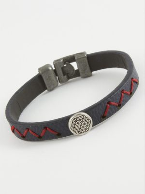 Zemin Desenli Kaliteli Suni Deri Bileklik-Lacivert