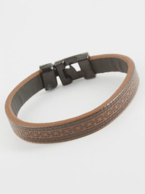 Zincir Desenli Kaliteli Suni Deri Bileklik-Kahverengi