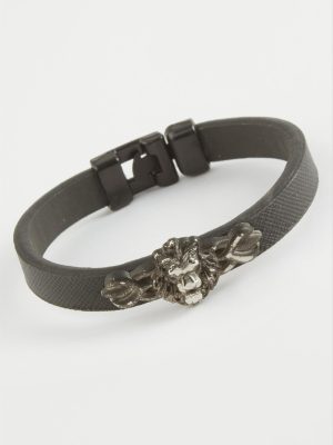 Aslan Kaliteli Suni Deri Bileklik-Siyah