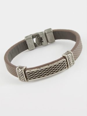 Zemin Desenli Kaliteli Suni Deri Bileklik-Kahverengi