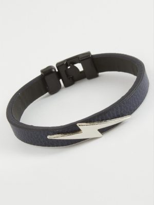 Şimşek Kaliteli Suni Deri Bileklik-Lacivert