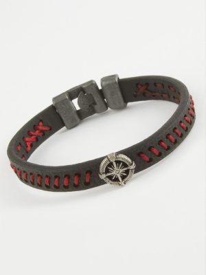 Pusula Kaliteli Suni Deri Bileklik-Kırmızı